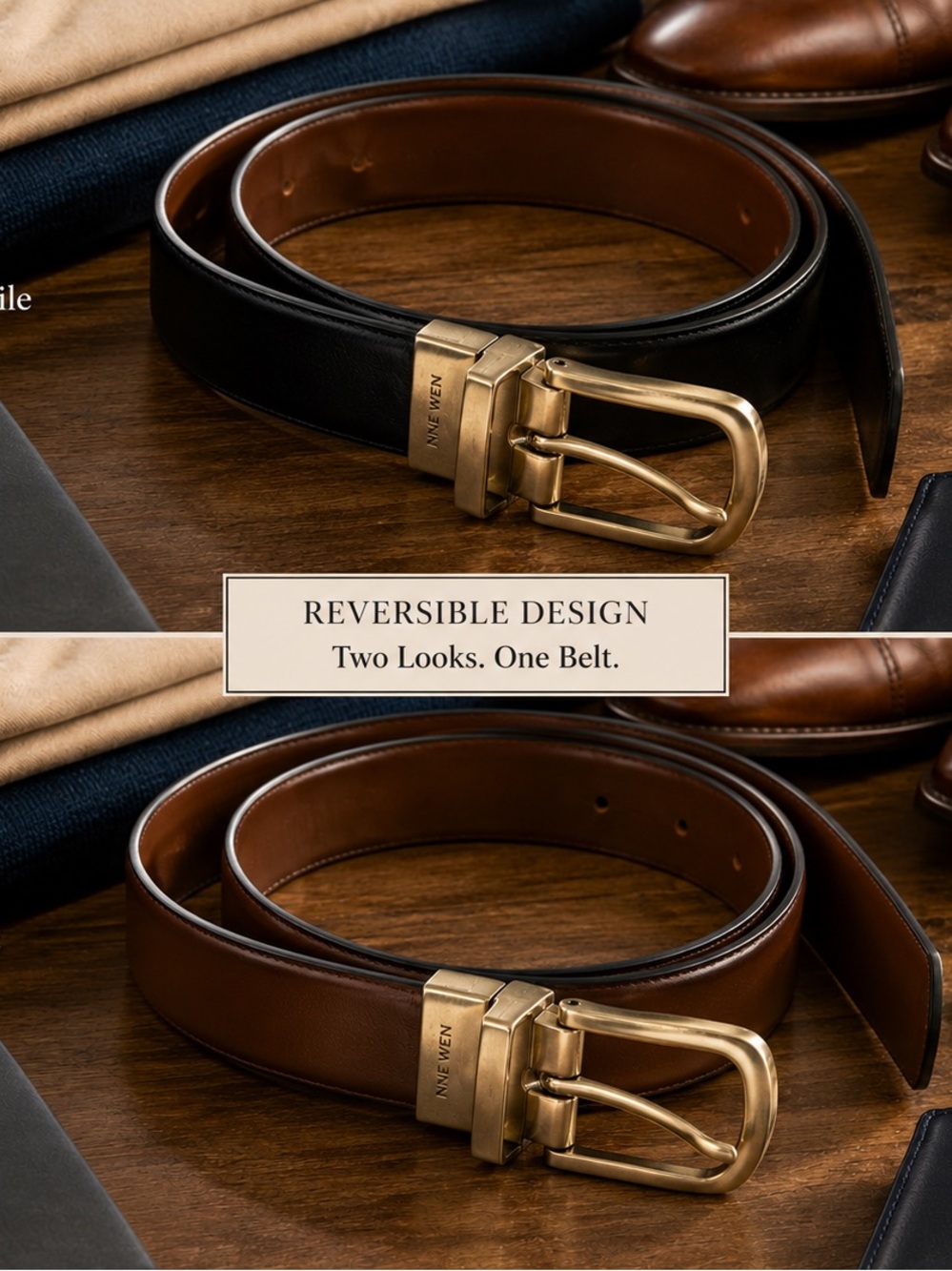 Nine West Reversible Black Brown Belt Men’s Size L Gold Buckle